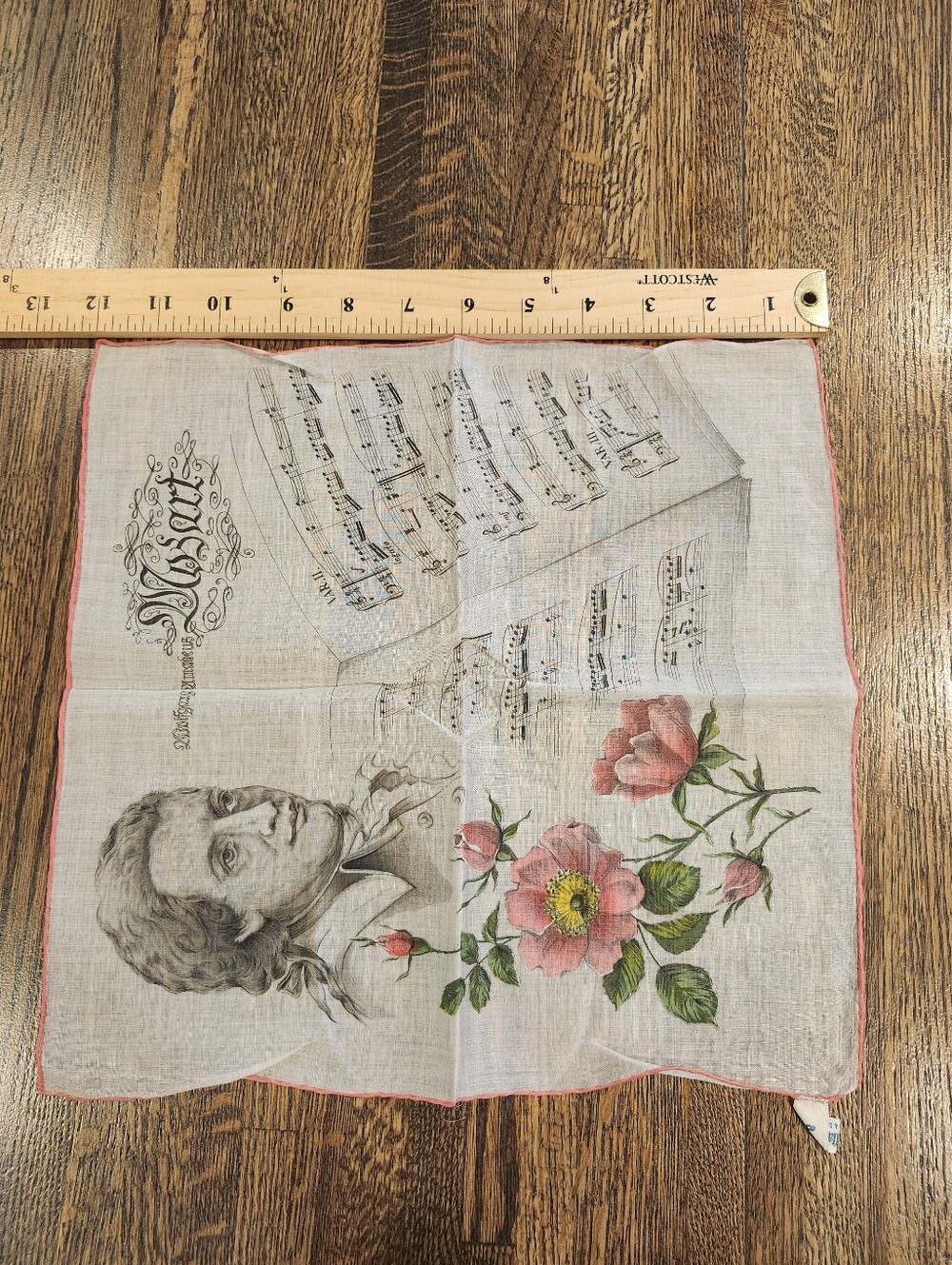 Vintage Mozart Sheet Music A Skandia Vibrant Cotton Handkerchief 11x11